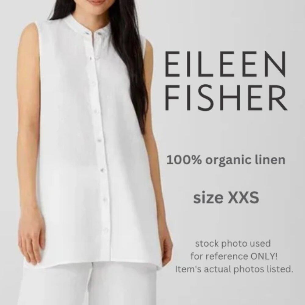 EILEEN FISHER women's white organic linen sleeveless button down shirt SIZE XXS